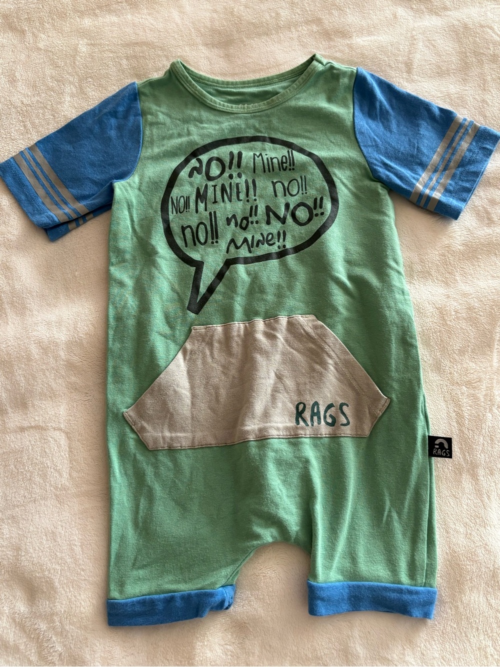 RAGS Green & Blue Short Sleeve Baby One-Piece with Pocket Graphic